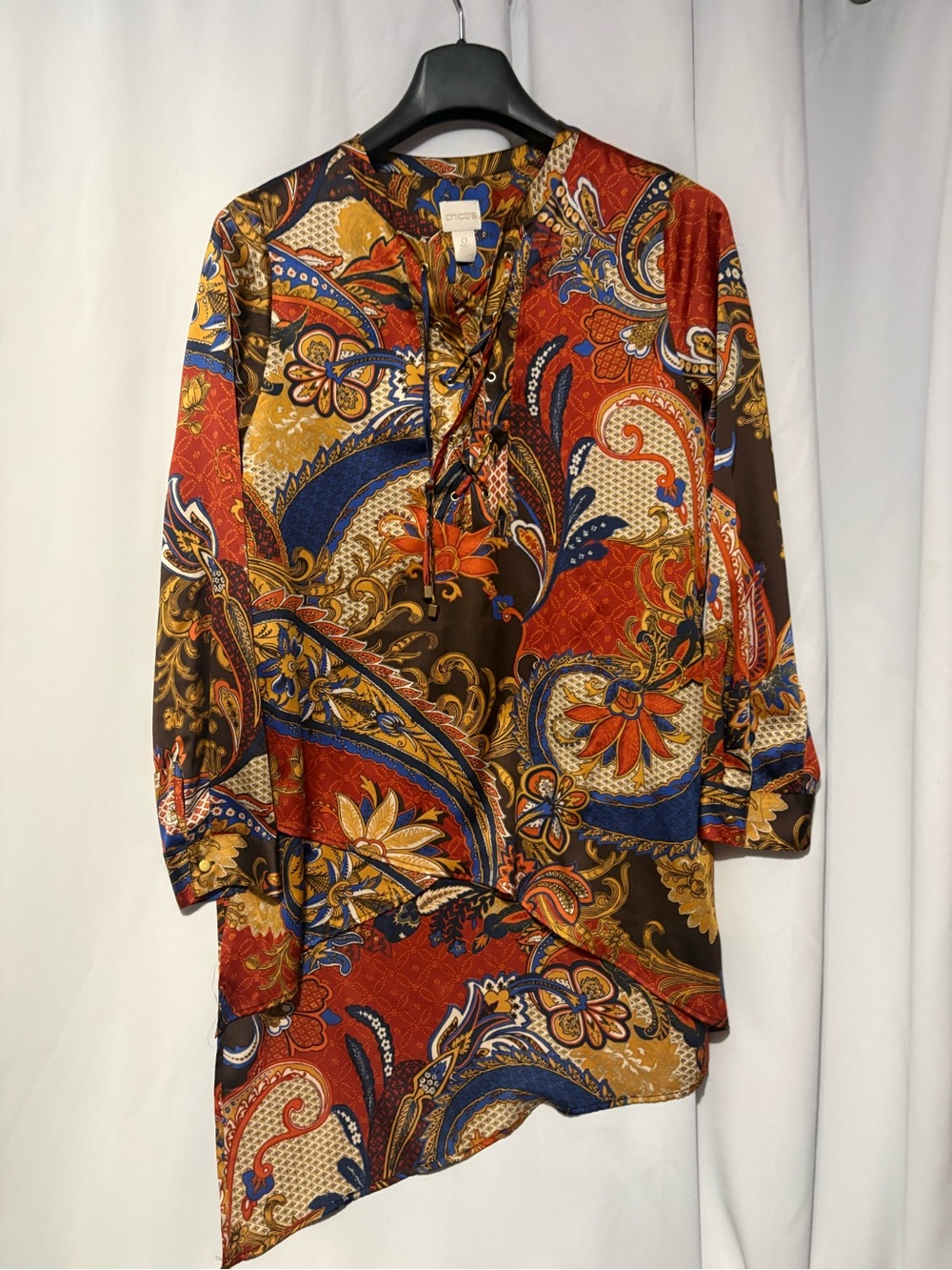 Chico's Multicolor Paisley Lace-Up Asymmetrical Tunic